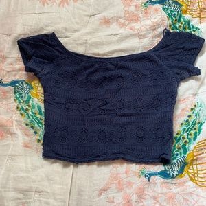 Navy Lace Crop Top